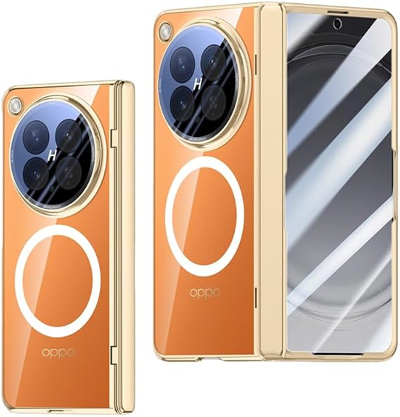 For Oppo Find N6 Clear Anti-Yellowing Tough Case (Gold,coil) | Screen Protector Hinge Protection Wireless Charging Slim Crystal Clear Hard PC Drop-resistant Cover, for Find N6