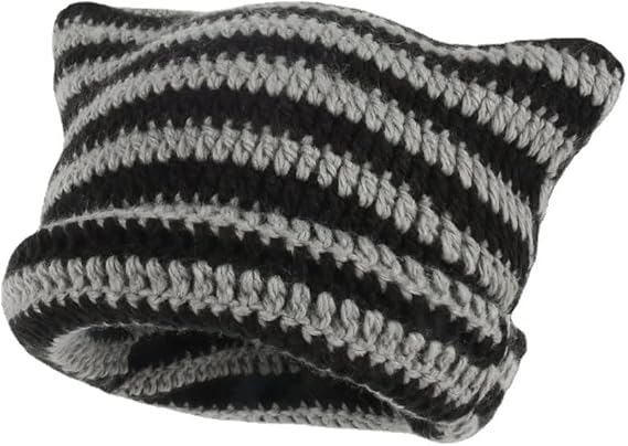 Cat Ear Beanie Y2K Striped Crochet Hat Fairy Grunge Headwear Accessories