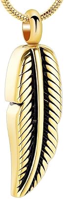 Articulos Conmemorativos PlataOro Color Acero Inoxidable Pluma Urna Collar Sostener Cremacion Cenizas Memorias Conmemorativas Joyas para MujeresHombres @ 1