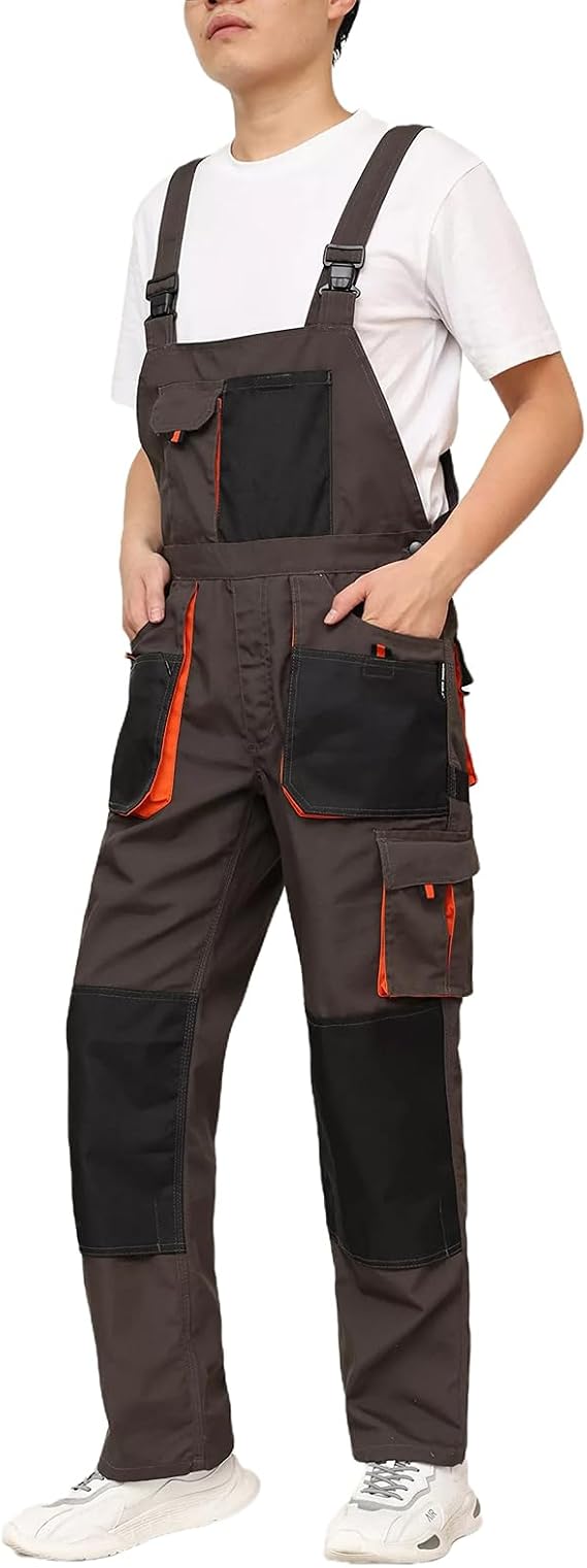 WORK IDEA Mens Work Dungarees Oxford Knee Pockets Durable Canvas