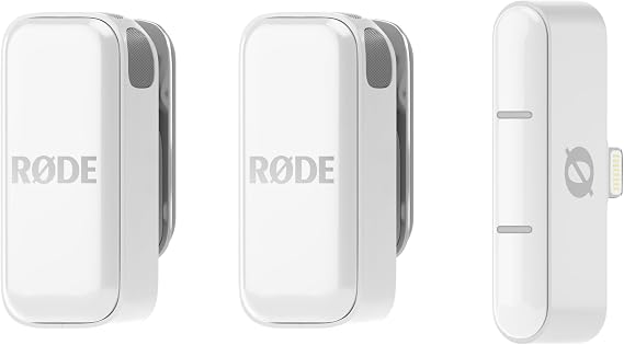 RDE Wireless Micro - Wireless Microphone for Lightning iPhone (X Through 14) - Two Mics with Charge Case for Smartphone Content Creation, White - NOT for iPhone 15/16 or USB-C