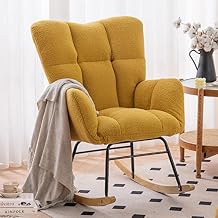 NIOIIKIT Nursery Rocking Chair Teddy Upholstered Glider Rocker Rocking Accent Chair Padded Seat with High Backrest Armchair Comfy Side Chair for Living Room Bedroom Offices Ivory Teddy