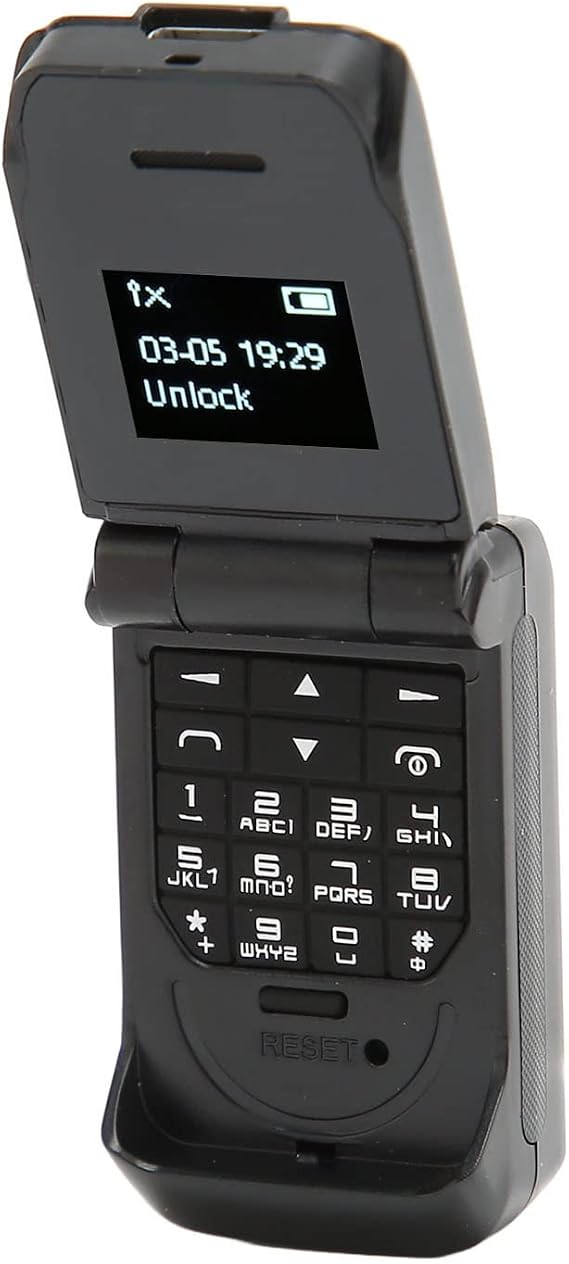 Septpenta Mini Flip Phone, 0.66 in OLED Screen Small Flip Phone, 64X48 32MB 64MB Flip Phone for Seniors, GSM Frequency, Bluetooth Support, HIFI Sound, Multi Function(Black)