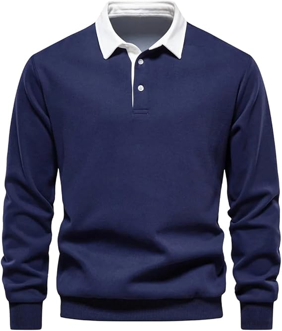Hdhdeueh Mens Patchwork Sweatshirt Fall Long Sleeve Button Lapel Loose Casual Pullover Top