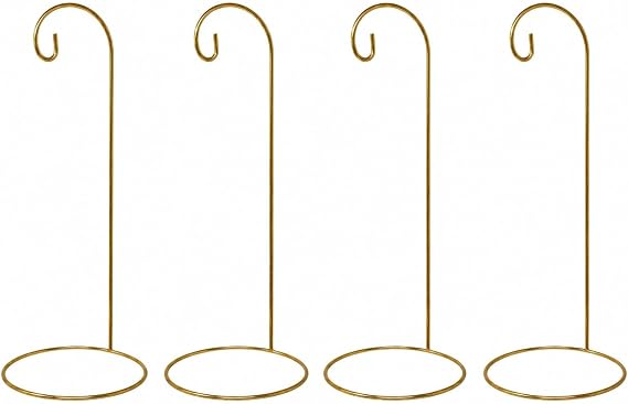 Gold Christmas Ornament Display Stands - Set of 4 - 11" Metal Ornament Holders for Large Ornaments, Glass Balls, Suncatchers, Terrariums & Holiday Decorations - Elegant Freestanding Christmas Display