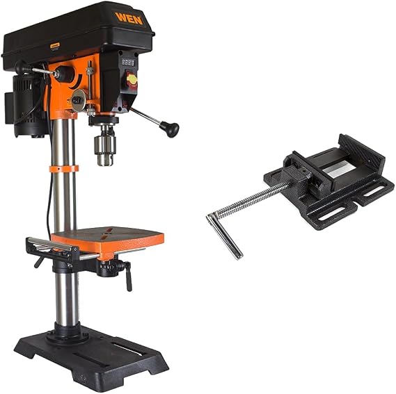 WEN 4214T 5-Amp 12-Inch Variable Speed Cast Iron Benchtop Drill Press with Laser and Work Light & Drill Press Vise, 4-Inch (DPA424)