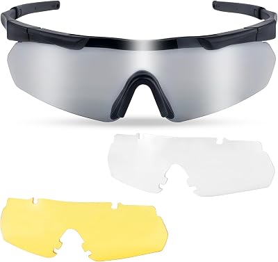 Hunting Safety Glasses Tactical Shooting Glasses Interchangeable Lenses with Impact Eye Protection Clear Soft Rubber
