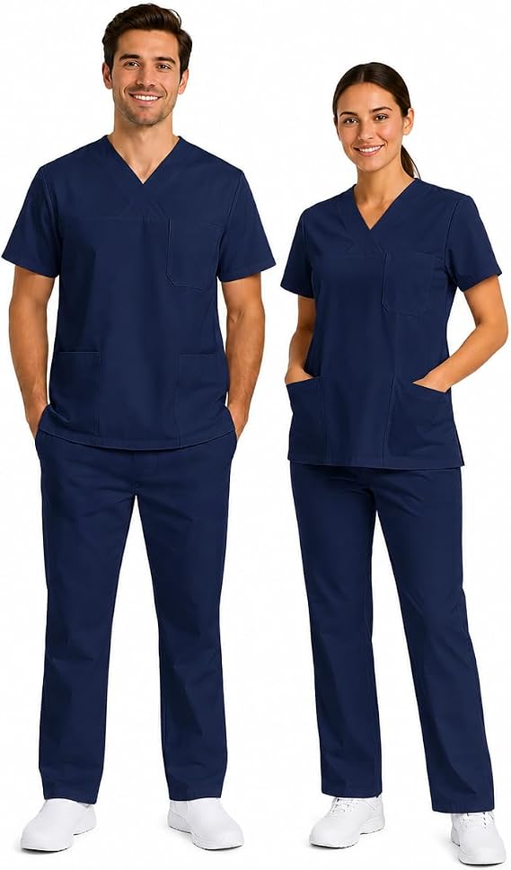 B-well Morelli 100% Cotton Scrubs Unisex Medical Uniforms & Scrubs Unisex Scrub Set of Scrub Top + Scrub Pants Set Nurses Uniform