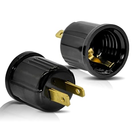 Outlet to Socket Adapter,Plug-in Light Socket,Convert Outlet to Light Bulb Socket,Polarized 2-Prong Outlet to E26 E27 Screw Base Bulb Socket, 660 Watt, 125 Volt, UL Listed (2, Black Color)