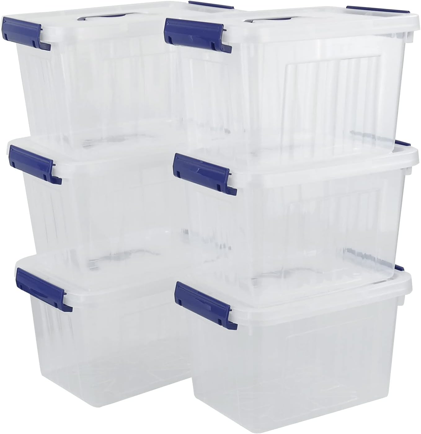 Xyskin 3L Plastic Latch Storage Box, Latching Storage Bin with Handle, Clear, 6 Packs