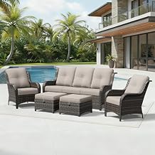Joyside 5 Piece Wicker Patio Furniture Set, Rattan Patio Chairs with High Back, Deep Seating, Wide Armrest, Thickened Cushions, Outdoor Furniture for Deck, Porch Use