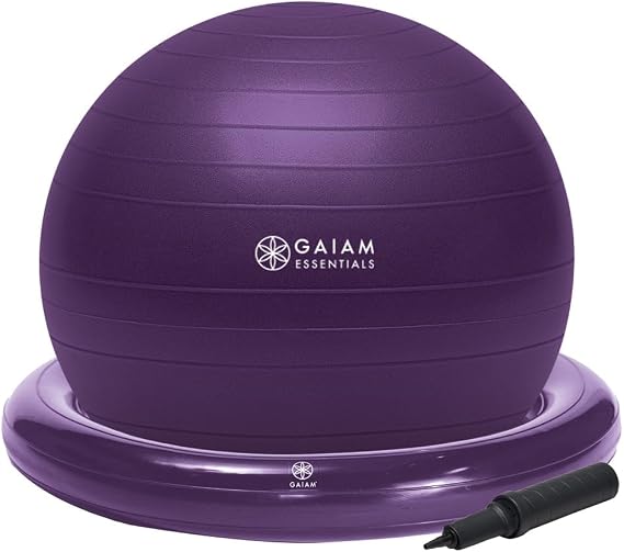 Gaiam Essentials Balance Ball & Base Kit, Yoga Ball Chair, Exercise Ball with Inflatable Ring Base for Home or Office Desk, Includes Air Pump