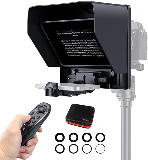 FEELWORLD TP10 10" Portable Foldable Teleprompter for Up to 9" Phone Tablet | Prompter iPhone DSLR Camera Video Record for Live Stream Interview Speech with Remote Control