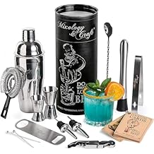 Mixology & Craft All-in-One Stainless Steel Cocktail Shaker Kit with 24 oz Cobbler Shaker, Includes Strainer, Muddler, Spoon, Jiggers, Pourers, Picks, Tongs, Bottle Opener - Gift-Ready Package Tube