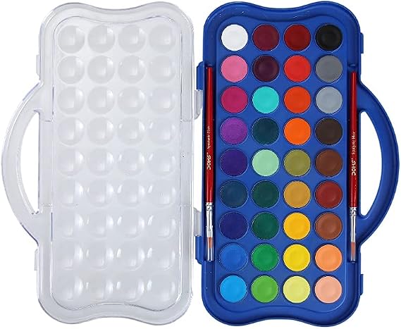 Doms 36 Shades 30mm Water Colour Cakes | Easy to Use Palette Lid | Organic Rich Colour Pigments | Free Brush Inside | Non-Toxic & Safe for Kids | Pack of 1