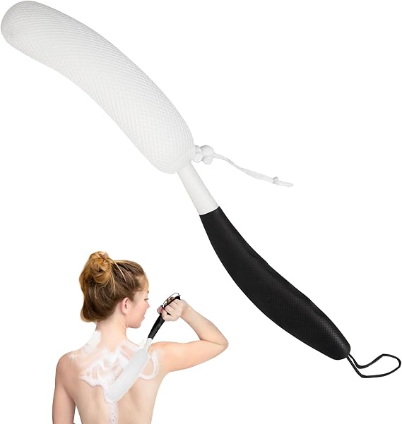 Back Scrubber for Shower with Anti-Slip Long Handle, Body Shower Brush for Men Women Elderly, Mesh Sponge Bath Brush Body Scrubber for Exfoliating Skin and A Soft Scrub - Can Produce Rich Foam
