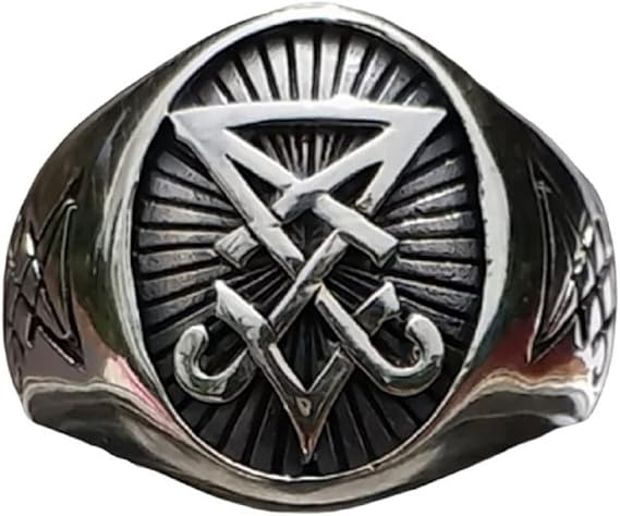 Lucifer Ring for Men, Satan Lucifer Demon Ring, Sigil of Lucifer Ring, Seal of Satan Signet Ring, Devil Skull Symbol Ring, Hip Hop Biker Ring, Viking Satanic Jewelry Gift for Men Boys