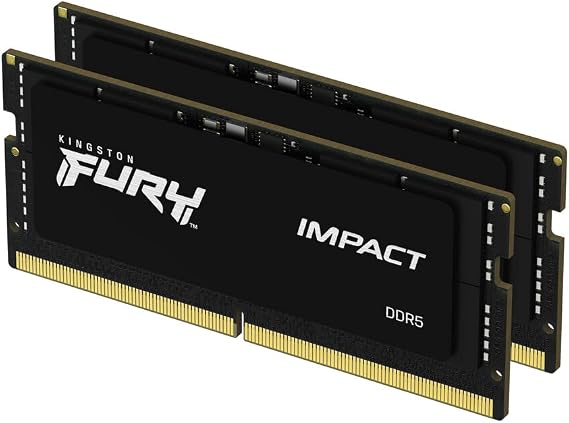 Kingston FURY Impact 32GB (2x16GB) 6400MT/s CL38 DDR5 SODIMM | Intel XMP 3.0 | Plug N Play | Laptop Memory | Kit of 2 | KF564S38IBK2-32