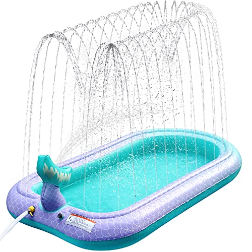 65 Sprinkler & Splash Pad for Kids, Large Outdoor Mermaid Sprinklers Play Mat Summer Water Play Toys Inflatable Sprinkler Pad, Fun Play Pool for Toddlers Babies Over 3 Years Boys Girls