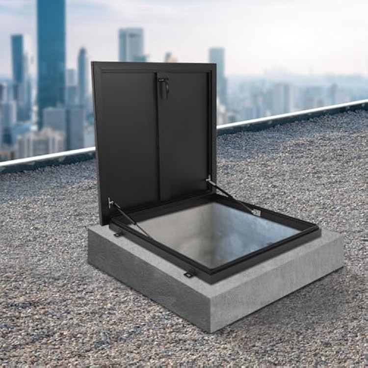 Roof Hatch, 27.5 L X 27.5 W Aluminum Alloy Roof Access Hatch, 90-Degree Opening and Closing Angle Square Roof Security Door for Emergency Access Lid, Wellhead Lid, Cellar Cover