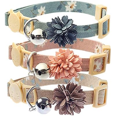 Pack of 3 Cat Flower Collar - Breakaway Small Dog Collars with Bell