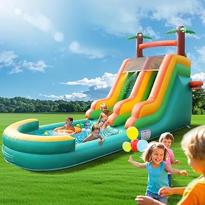 26.3FT Commercial Grade Inflatable Water Silde for Kids Adults, Heavy Duty PVC Water Bouncer House with Slide, Big Airtight Water Pool, Waterslide with 1100W Blower Outdoor
