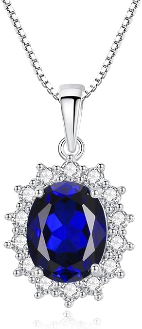 Princess Diana Kate Middleton Natural Sapphire Necklace for Women with Lab Created Gemstone, Pendant Necklace for Women with Birthstone, Engagement Anniversary Birthday Women's Gift