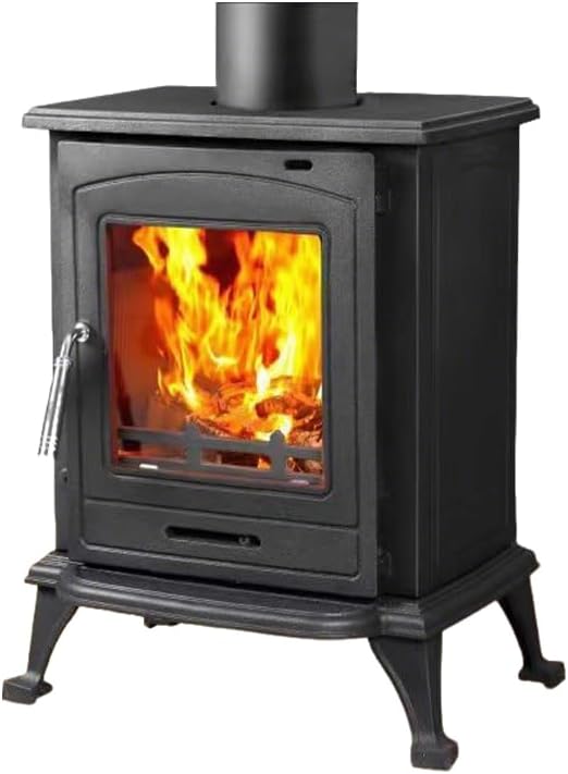 Indoor Wood Burning Stove Fireplace Log Burner Multi Fuel Heats Up to 650 Sq Ft,Large Glass Window,Automatic Air Curtain System,Pedestal Wood Burning Stove