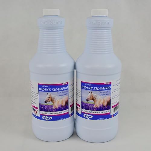 SU-PER Iodine Shampoo for Horses - Deep Cleaning, Non-Staining, Biodegradable - Equine Skin Conditioning Shampoo - 1 Quart, 2 Pack