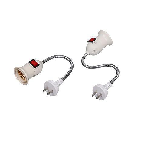 Plug in Light Bulb Socket, E27E26 Light Socket to Plug Adapter Extender Outdoor Flexible Neck Extension Lamp Bulb Holder Converter with Independent Switch Control.(1PACK)
