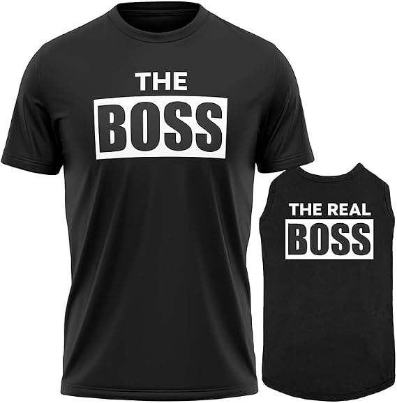 Adorable Matching Outfits The Boss & Real Boss Shirt Bundle Soft Pet Clothes Great Gift Red | 5XL Human | 3XL