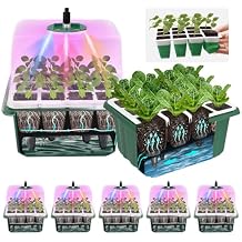 5PCS 60 Cell Self Watering Seed Starter Tray with Grow Light, Reusable Silicone Seed Starter Kit with Humidity Dome, 60 Cells Plant Germination Trays for Seeding Planting Growing(5-Pack 60-Cell)