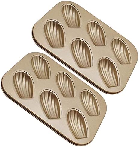 2 Pack Madeleine Mold Cake Pan, Non-Stick Heavy Duty Shell Madeline Bakeware for Oven Baking (Gold)