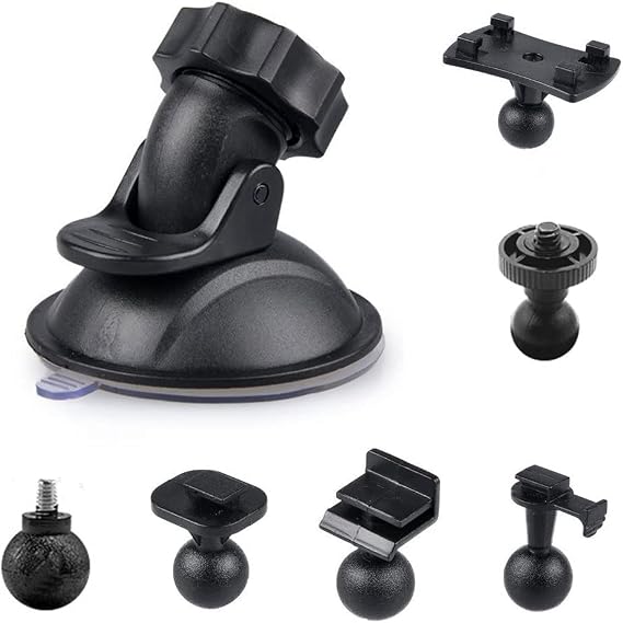 Car Suction Cup for Dash Cam Holder with 6 Types Adapter Black