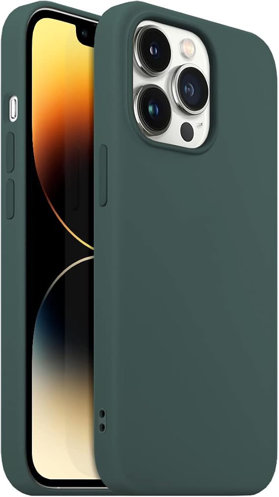 BUFF LABS iPhone 14 Pro Rubber S Silicone Case, Silky Touch Feeling, Anti-Shock Cover with Full Protector (Dark Green)