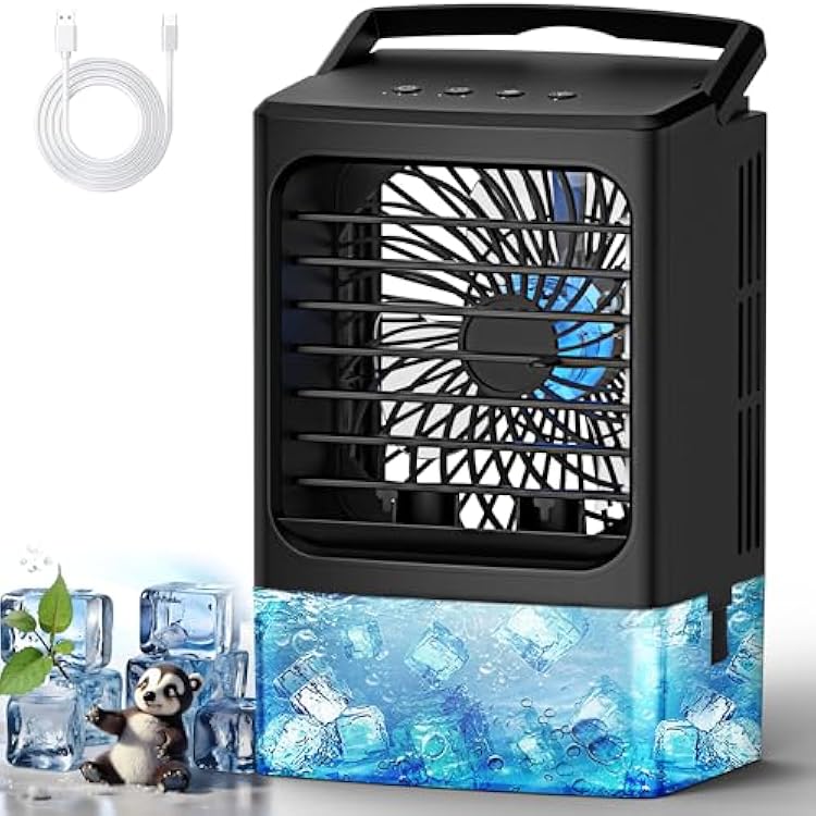 Portable Air Conditioners,Upgraded Small Air Conditioner Personal Air Cooler Mini Evaporative Cooler 3 Wind Speed Portable Small AC with 7 Night Light for Room Home Bedroom Office White