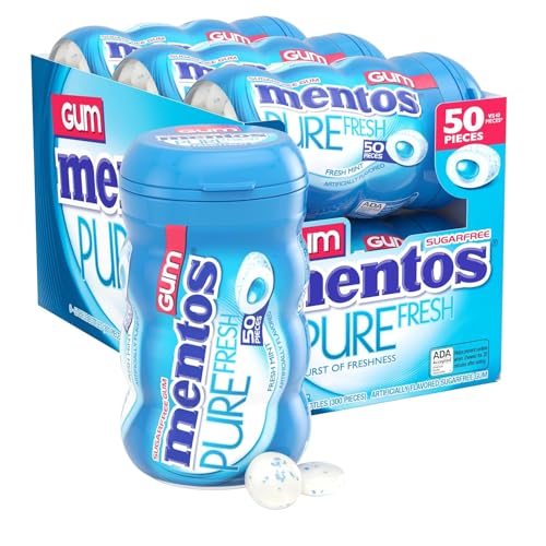 Mentos Pure Fresh Sugar-Free Chewing Gum with Xylitol, Fresh Mint, 50 Count Pack of 6