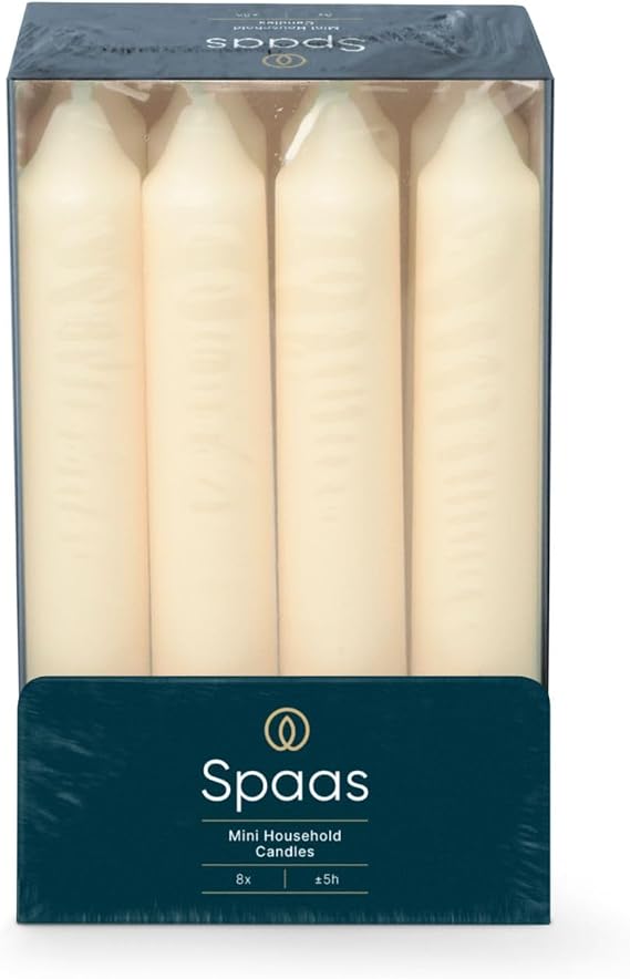 Spaas Mini Dinner Candles 5 Hours, Ivory, 8-Piece