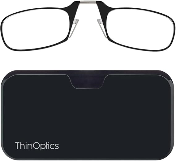 ThinOptics Pod Reading Glasses - Slim Armless Pocket Readers - Black, Black 2.0x