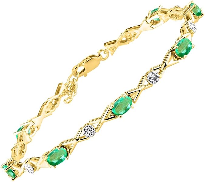 Rylos Bracelets for Women Yellow Gold Plated Silver XOXO Hugs & Kisses Tennis Bracelet Gemstone & Genuine Diamonds Adjustable Fit 7"-8" Wrist, 10 Gorgeous 6X4MM Jewelry for Women Friendship Bracelets