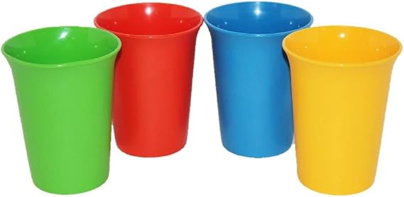 Vintage Set of 4 Tupperware 7 Ounce Bell Tumblers Blue Yellow Green Red