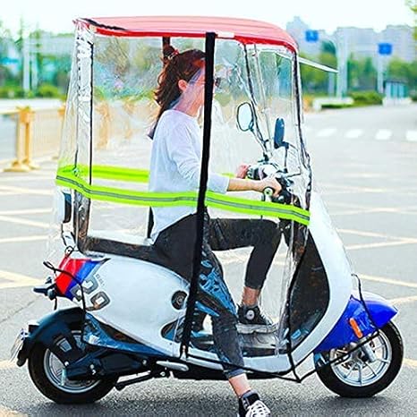 Electric Cycling Bike Rain Canopy Cover - Universal Fully Enclosed Motor Scooter Transparent Curtain with Sunshade and Rearviewmirror - Ideal Mobility Scooter Sunshade Rain Cover in White