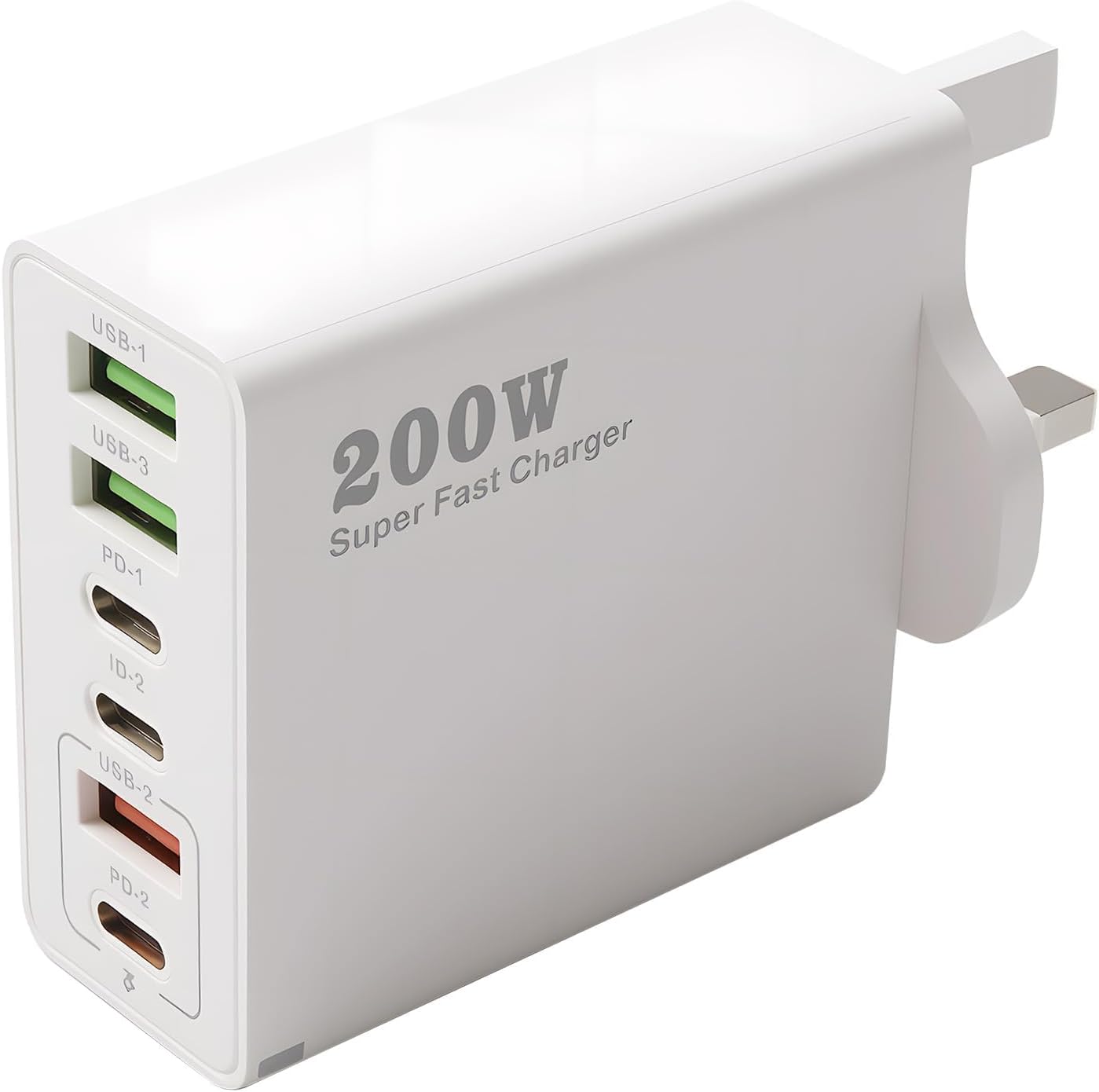 200W USB C Charging Station 6 Port Multi Fast Charger Plug UK with PD 100W 65W 45W 20W 2-Port Power Adapter QC Wall Charger C Wall Plug Multi Fast Charging for iPhone 16 15 14 13 iPads Samsung Huawei