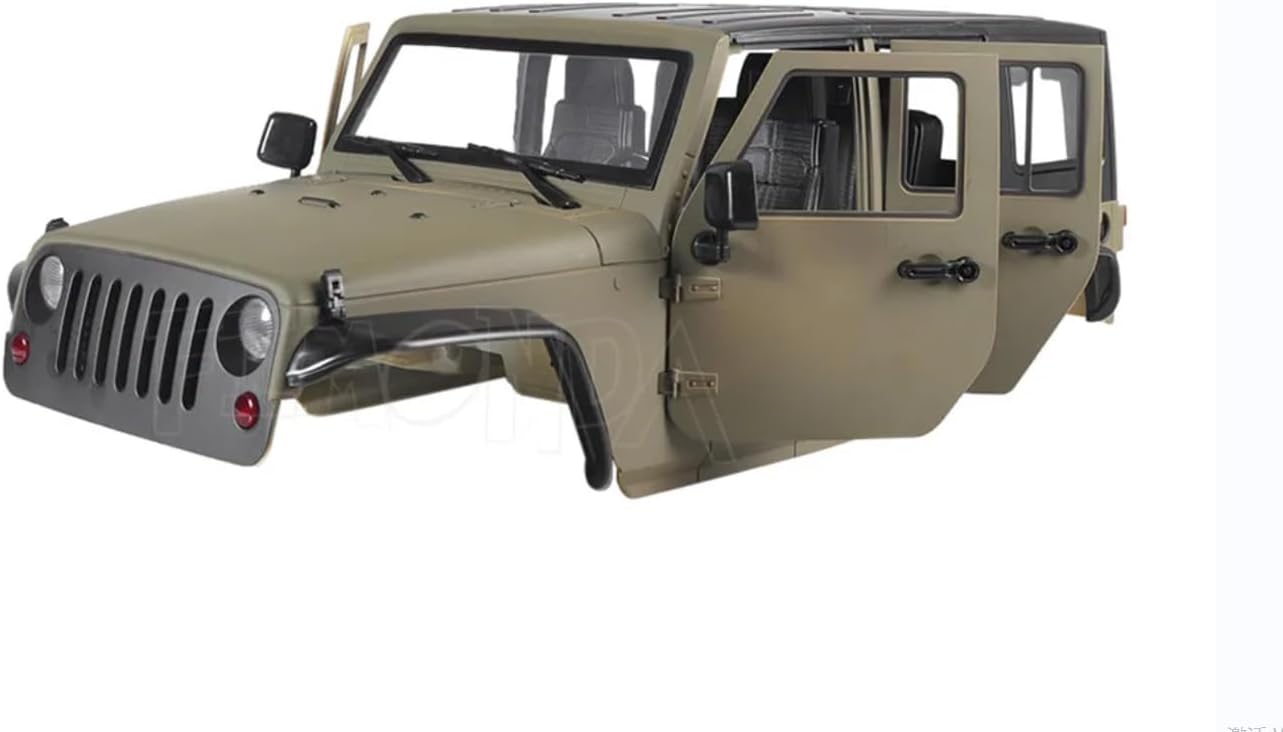 110 RC Jeep Car Hard Body Shell Kit, Open Top, Movable Doors, 313mm Wheelbase, For Axial SCX10 9004690047RGT EX86100, Army Green
