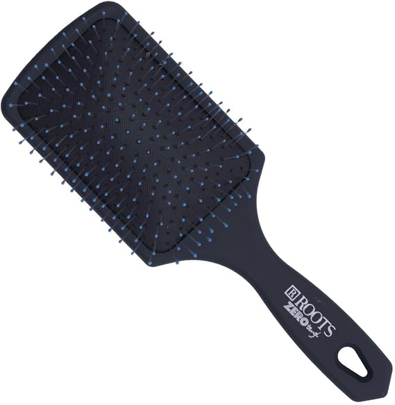 ROOTS Zero Tangle Black Paddle Hair Brush | Flexi Cushion Base | Soft Rounded Bristles | Damage-Free Detangling on Sensitive/Wet/Dry Hair | For Men & Women | Length - 9.7 Inch, Model No - RZTP-BK