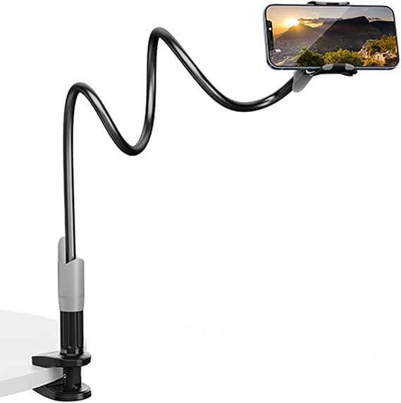 Bix SAIJI IVY-85 Acrobat Flexible Phone Holder, Camel Size Bed Phone Holder, Flexible Long Sleeve Phone Mount for Desk, Clip Bracket Clamp Stand 4.0-6.3'' Black