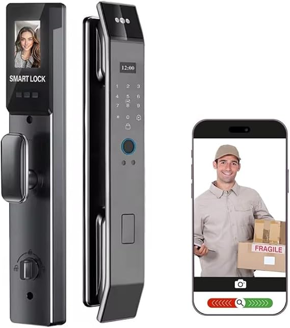 3D Face Recognition Smart Door Lock Fully Automatic Biometric Fingerprint Lock with Facial Scan, APP Control, Keypad & Key Entry | Aluminum Alloy Digital Front Door Lock for Home, Office & Apartment
