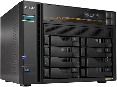 Asustor Lockerstor 8 Gen3 AS6808T 8 Bay NAS Network Storage, AMD Ryzen Quad-Core 2.3 GHz, 16GB RAM ECC DDR5, 4 M.2 NVMe Slots, Dual 5GbE & Dual 10GbE Port, USB4 Type-C, Network Attached Storage