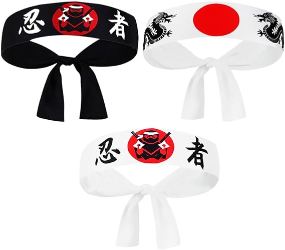 FRCOLOR Pack of 3 Ninja Headbands Ninja Karate Headbands Japanese Headband Sushi Cooking Accessories Karate Training for Men and Women