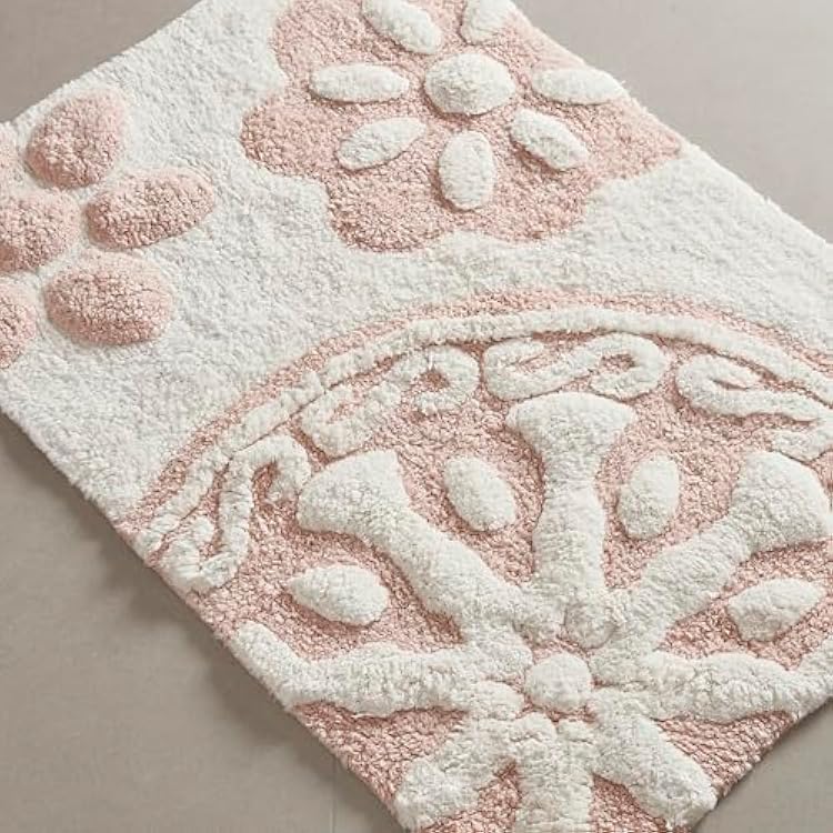 Madison Park Casablanca 100% Cotton Tufted Bathroom Rugs Luxurious Plush Medallion Floral Pattern Bath Mat Absorbent, Quick Dry, Spa Design Shower Room Decor, Rectangle 20 x 30, Pink